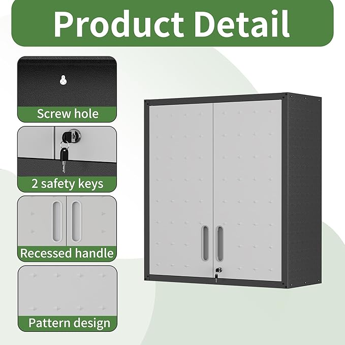 Garage Wall Cabinet Metal Storage Cabinet with Lock Wall Mounted Heavy Duty Steel Tool Cabinet with 2 Doors Hanging Cabinet for Garage Warehouse Bathroom Kitchen,Assembly Required
