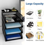Natwind 4-Tier Desk Organizer,Stackable Paper Tray, Desk Accessories,Metal Mesh Desktop Organizer, Paper Sorter, Letter Trays,File Document Storage Rack for for Home, Office, School (Black)