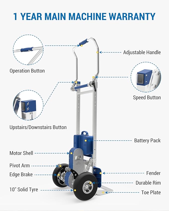 ZW7250GC Electric Stair Climber, 550lb Load Capacity Heavy Duty Stair Climbing Cart Aluminum Powered Stair Climbing Hand Truck with Foldable Handle Solid Wheel Brake System