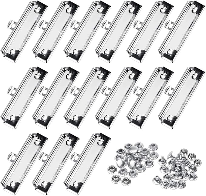 Meetory 15 Pack Clipboard Clips 3.94" Mountable Stainless Metal Clipboards Hardware with Rubber Grip and Hanging Hole(Included 30 Piece Rivets)