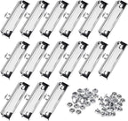 Meetory 15 Pack Clipboard Clips 3.94" Mountable Stainless Metal Clipboards Hardware with Rubber Grip and Hanging Hole(Included 30 Piece Rivets)