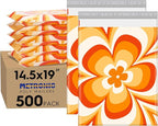 Metronic Poly Mailers 14.5x19 Inch Shipping Bags for Clothes,Self Adhesive Shipping Envelopes for Small Business,Waterproof Mailers Poly Bags for Shipping,Packaging Mailing Bags Orange Flower 500pc