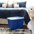 HOMZ 8-Pack Durable Molded Bin, Plastic Storage Containers with Lids, 18 Gallon, Blue - Stackable Organizer Totes and Boxes for Bedroom, Kitchen, and Garage Organization