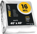 PROTARP Extra Heavy Duty 16 Mil Tarp Cover, Waterproof, UV Resistant, Rip and Tear Proof, Poly Tarpaulin with Reinforced Edges for Roof, Camping, Patio, Pool, Boat. (White 40′ X 40′)