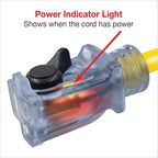 Clear Power 50 ft Heavy Duty Outdoor Extension Cord 14/3 SJTW with Lighted Locking Connector, Yellow, Water & Weather Resistant, Flame Retardant, 3 Prong Grounded Plug, DCOC-0130-DC