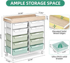 10 Drawers Rolling Cart with Wooden Tabletop, Utility Storage Cart with Wheels, Art Supply Craft Organizer on Wheel with Metal Frame & Handles for Home Office School,Green