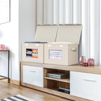 Univivi Collapsible Stackable Storage Bins with Lids [4-Pack] Foldable Fabric Closet Organizer Basket, Closet Organizers and Storage Cube Storage Bin for Home, Office, Bedroom (Beige, 17“ x 12” x 12")