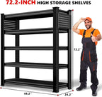 SILVEL 48.2" W Garage Shelving, 5000LBS Heavy Duty Metal Shelving, 2025 Solid Storage Shelves with 2 Side Pegboards, Industrial 5 Tier Shelves for Basement Pantry Warehouse Supermarket, 4 Pack