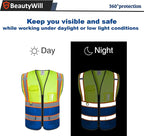 Custom Safety Vest Customized Logo Mesh Vest Class 2 High Visibility Reflective Vest with Pockets Blue workwear（Yellow Blue，M ）