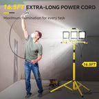 LED Work Lights with Stand: 3 Head Adjustable Work Light with Individual Switch, IP66 Waterproof Foldable Outdoor Tripod Light for Job Site Construction Lighting, Tool Gifts for Men