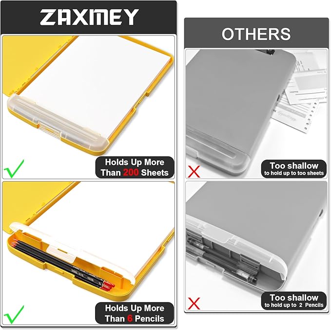 Plastic Clipboard with Storage, 8.5 x 11 Storage Organization Box Side-Opening, Heavy Duty Clip Board with Pen Holder and Paper Folder for Nurses, Teachers, Office & School Supply, Yellow