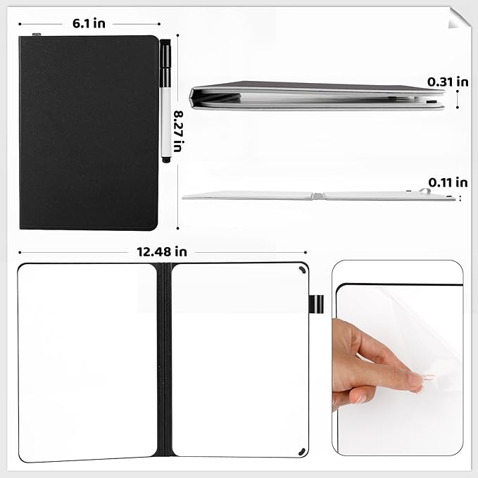 A5 Portable White Board Dry Erase, 8.4 x 6 inch Double Sided Folding Whiteboards with 2 Pens, Small Dry Erase Board Notebook for Study, Doodling, Meeting, Planning
