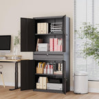Metal Storage Cabinet with with Drawer, Garage Storage Cabinet with Locking Doors and Adjustable Shelves for Garage, Home Office,Warehouse (Black)