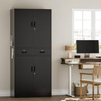 Metal Storage Cabinet，71" Garage Storage Cabinet with 2 Locking Drawer and 2 Adjustable Shelves ，Black Tool Cabinet，Lockable File Steel Cabinet for Home, Office, Gym, School.
