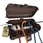 Flemoon Medium Outdoor Electrical Box (11.5x5.2x4 inch), IP54 Waterproof Extension Cord Cover w/6 Cable Entry Ports, Weatherproof Connection Box for Power Strip, Timer, Plug, Holiday Lights, Brown