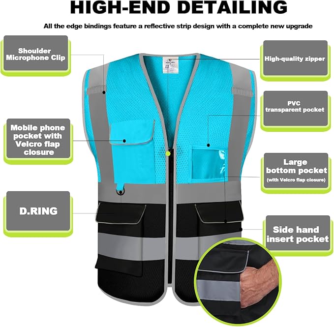 BeautyWill Custom Safety Vest Customized Logo Class 2 High Visibility Reflective Vest with Pockets Construction workwear