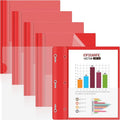 HAUTOCO 5 Pack Plastic Report Covers with 3-Prong Fasteners Clear Front Presentation Folders Resume Folders for 8.5x11 Letter Size Paper, Document Report Cover for School Office Business, Red