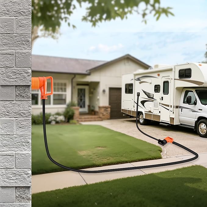 VEVOR 75 FT RV Extension Cord, 30 Amp, 125V 2500W Heavy Duty STW 10/3 Gauge Wire, NEMA TT-30P Male NEMA TT-30R Female Plug, with LED Power Indicator, Handle, 15A Adapter, for RV Trailer, ETL Listed