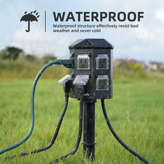 Outdoor Remote Control Power Strip, 50FT Extension Cord Waterproof, Independent Control Outlets, 6 Grounded Outlets for Outdoor Decorations, 14 AWG, 15A/1875W, ETL Listed (50 FT)