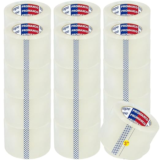 3" Heavy Duty Packing Tape, 24 Rolls, Clear, 3" Core, Total 1320Y, Clear, 2.2 mil, 3 inch x 55 Yards, Refill for Packaging and Shipping(3" Width, not 2" Width)