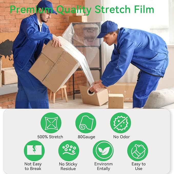 18 Inch Stretch Wrap Roll, Heavy Duty 1500ft Shrink Wrap Roll, Clear 80 Gauge Industrial Strength Stretch Film, Plastic Wrap for Pallet Wrapping Shipping Moving(4 Pack)