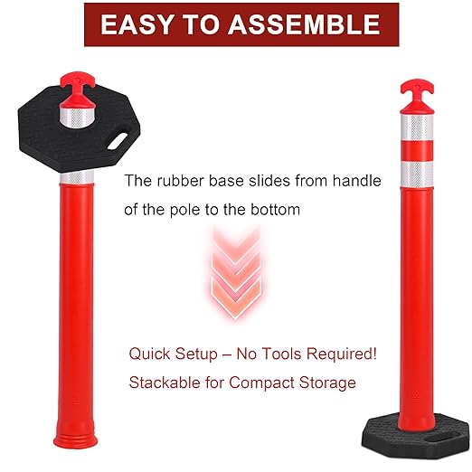 OrangeStar 42" Traffic Delineator Posts, 6 Pcs Orange Delineator Cones with Heavy Duty Rubber Base for Road Safety, Parking Lots