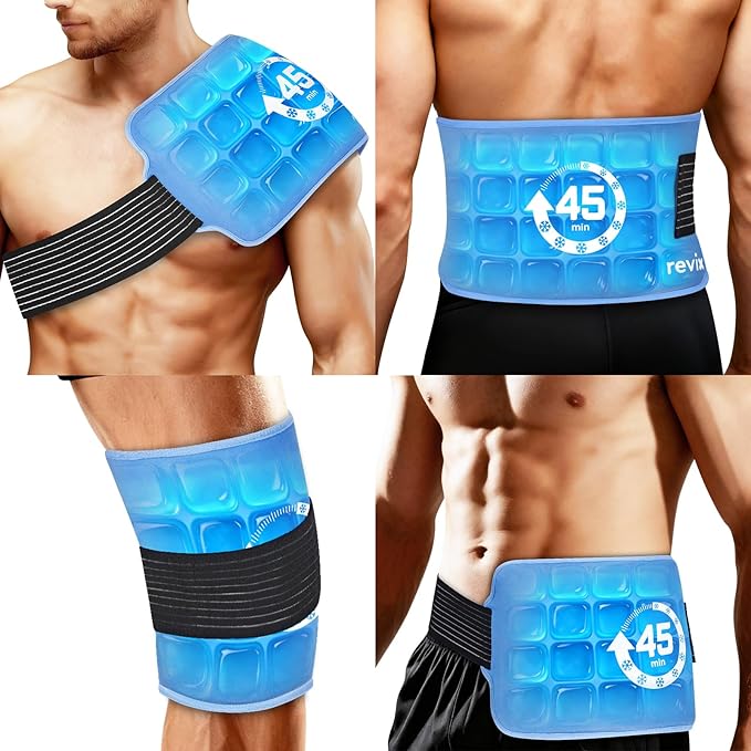 REVIX Large Ice Packs for Injuries Reusable, 45-Minute Long-Lasting Cold Therapy with Ice Grid Gel Design, Multi-Purpose Reusable Gel Cold Pack for Knee, Shoulder, Back, Elbow, Hip, Tight, 16 × 9"