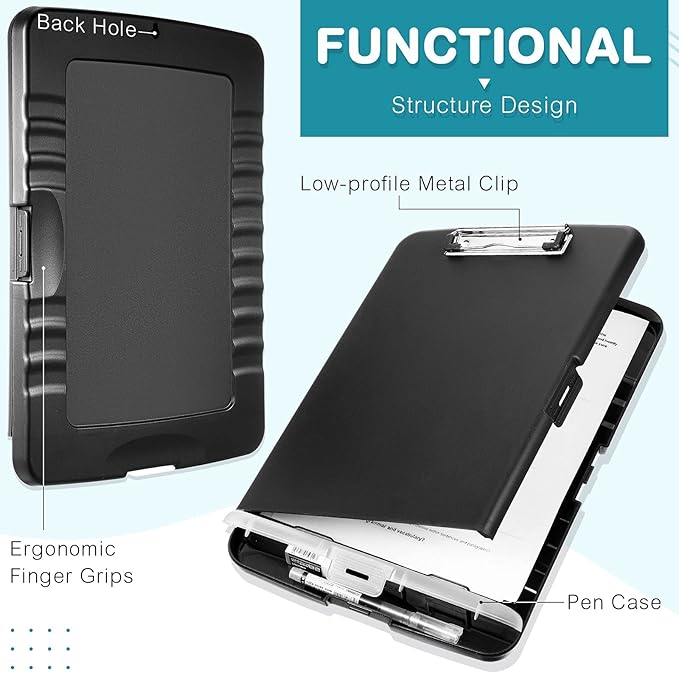 Epakh 4 Pcs Clipboard with Storage Plastic Nursing Clipboard with Pen Holder Folder Side Opening Storage with Low Profile Clip