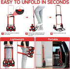 Foldable 6-Wheel Stair Climbing Dolly - 180Lbs Capacity, Telescopic Handle & Bungee Cord - Portable Hand Truck for Stairs, Moving & Deliveries