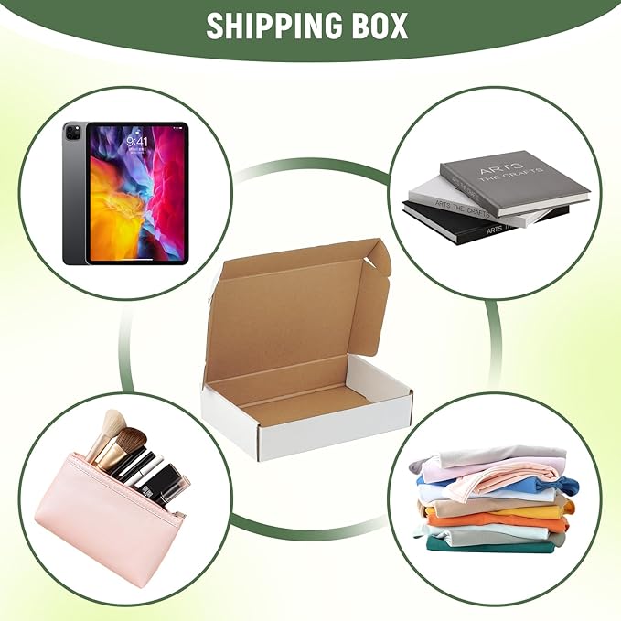 10 Pack 9"x6"x2" inch Small Shipping Boxes White Corrugated Cardboard Box for Small Business, Mailer, Shipping, and Packing