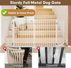 Metal Freestanding Dog Gates with Door,Extra Wide 24", 32" Height Foldable Dog Fence for Indoor & Outdoor, Heavy Duty Freestanding Pet Barrier for Stairs, Doorways, Halls, Kitchen,Yard,Christmas Tree