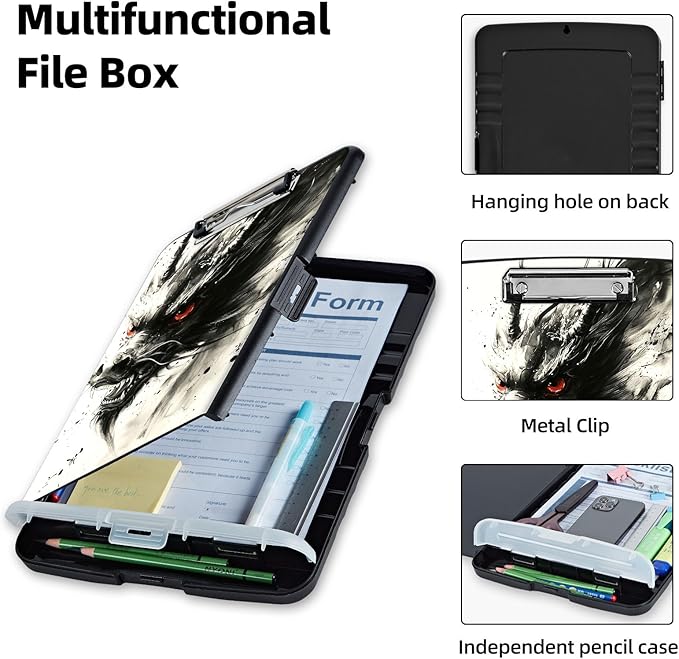 Clipboard with Storage Box & Pen Holder,Heavy Duty Clip Boards 8.5x11 for Nursing,High Capacity,School & Office Supplies,Dragon Art