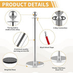 8Pcs Stainless Steel Stanchion Posts with 5ft Red Velvet Ropes - Crowd Control Barriers & Queue Line Kit with 26ft Red Carpet for Wedding, Party, Theater Supplies