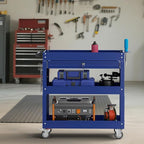 3 Tier Rolling Tool Cart on Wheels, 450 LBS Capacity Tool Cart with Drawers, Heavy Duty Rolling Utility Cart on Wheels, Rolling Tool Work Carts for Garage, Warehouse and Repair Shop,Blue