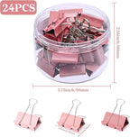 Temiary Aesthetic Binder Clips, 24 Pcs 1.26 Inches Small Metal Binder Clip with Clear Storage Container, Binding Paperwork Clamps for School Teachers Office Supplies (Pink)