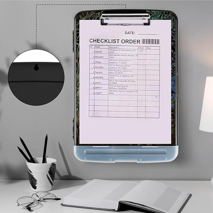 Clipboard with Storage,Heavy Duty Plastic Storage Clipboard with Low Profile Clip,Teacher Must Haves,Office Supplies,Grass Flowers Moon Star
