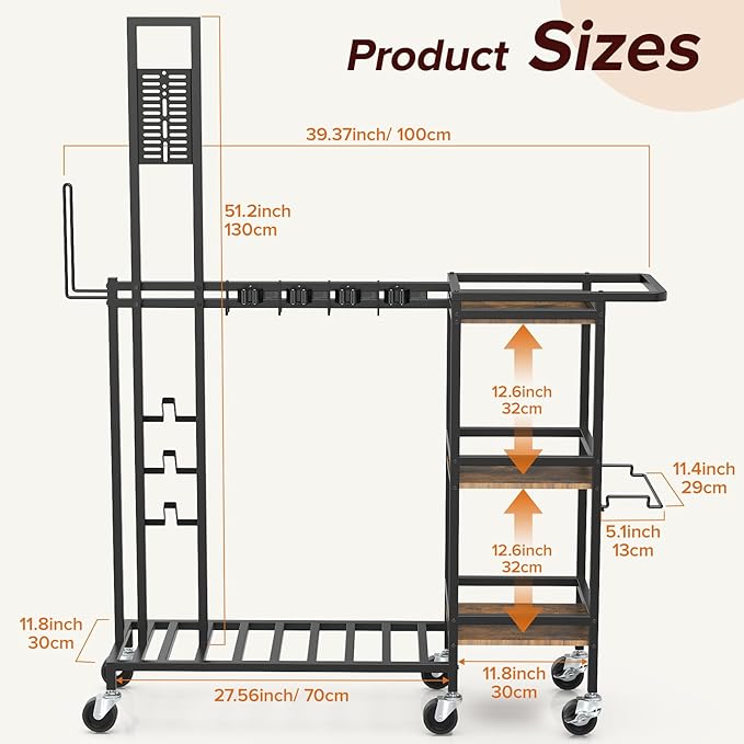 Housolution Cleaning Utility Cart on Wheels, Multifunctional Cleaning Tools Supplies Organizer with Broom and Mop Holder, Vacuum Stand Compatible with Dyson, Rolling Storage Cart for Home