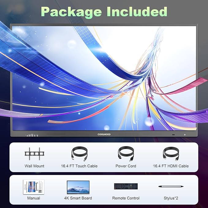 65" Smart Board, 4K UHD Touchscreen Interactive Digital Whiteboard Display, Electronic All-in-One Computer for Classroom Office Home Business w/Open App Ecosystem (Board & Wall Mount Only)