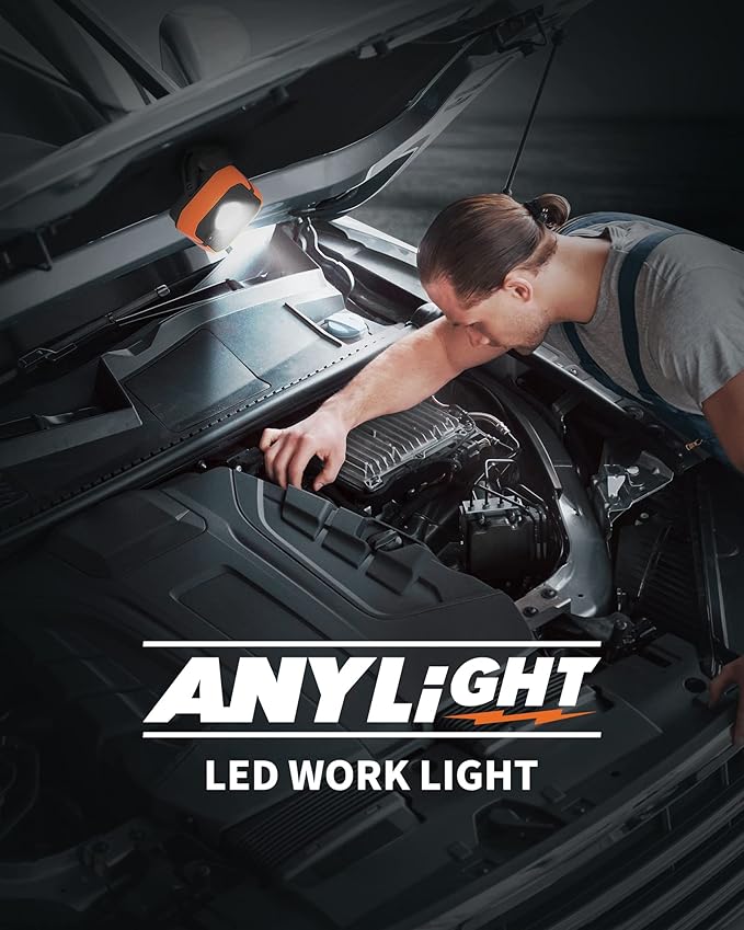 Rechargeable Work Light with 4 Modes,1200LM Magnetic Work Light with IP65 Waterproof, 3350mAh Battery Led Work Lights,150° Rotate for Car Repair, Camping, Emergency (1 Pack)