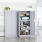 SUNCROWN 72" Metal Storage Cabinet - Heavy-Duty Metal Garage Cabinet with 4 Adjustable Shelves & 2 Doors for Tools, Office, Home, Workshop,Cement Grey-Small