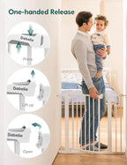 BABELIO 36" Tall Baby Gate, PressGuard P7, 29-48" Auto Close Pressure Mounted Dog Gate for Stairs, Doorways & Hallway, Protector Basics Easy Walk Thru Pet Gate, White