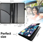 Car Registration and Insurance Holder, Leather Car Glove Box Organizer, Cool Car Accessories for ID, Driver's License Cards & Essential Document,business cards,Men&Women,Wild Cactus Forest