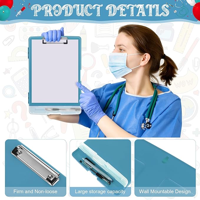 Crtiin 6 Pcs Plastic Clipboard with Storage Colored A4 Nursing Holder Heavy Duty Waterproof Storage Clipboard Folder for Office School Nurses Teacher Essentials (Molandi Color)