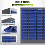 Part Cabinet with 40 Drawers, Shelves & Label Stickers - Bolt and Nut Organizer Bolt Bin Cabinets, Robust Steel Tool Storage Cabinet for Hardware Organization Small Items and Parts