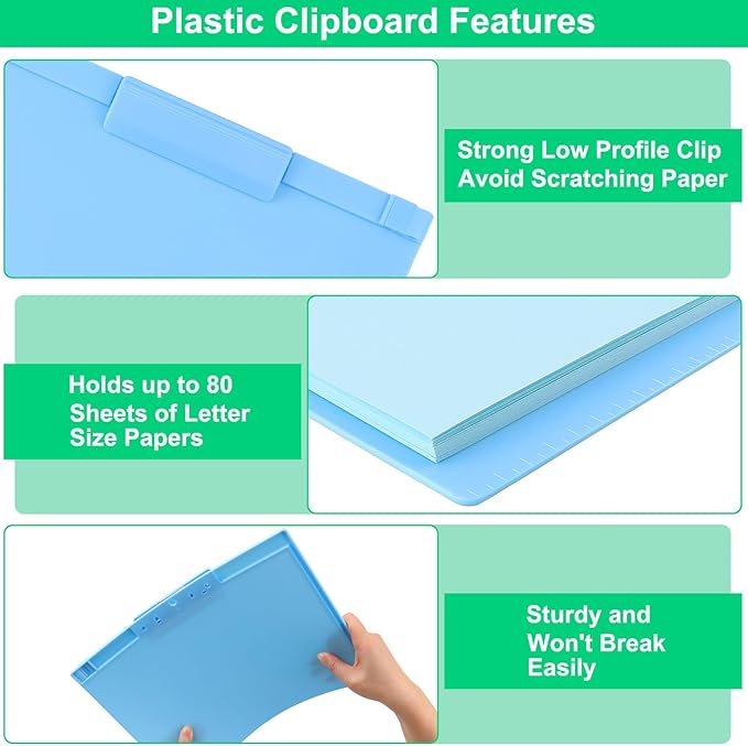 1 PCS A4 Size Clipboards,Plastic Clipboard,8.5x11 Clipboard with Pen Holder,Plastic Clipboards with Low Profile Clip, Cute Hanging Clip Boards for Office School Supplies Clip Board(Blue)