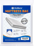 VICMORE Heavy Duty Mattress Bags 2-Pack - 4 Mil Plastic Covers for Moving & Storage, Waterproof, Tear-Resistant Protector Fits Twin XL/Full XL Mattress & Box Spring (Odorless, Recyclable)