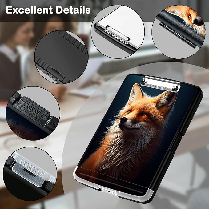 Clipboard with Storage,Office Supplies Nursing Clipboards Folder with Pen Holder Plastic Storage ClipBoard Foldable for Teacher Nurse,Cute Fox