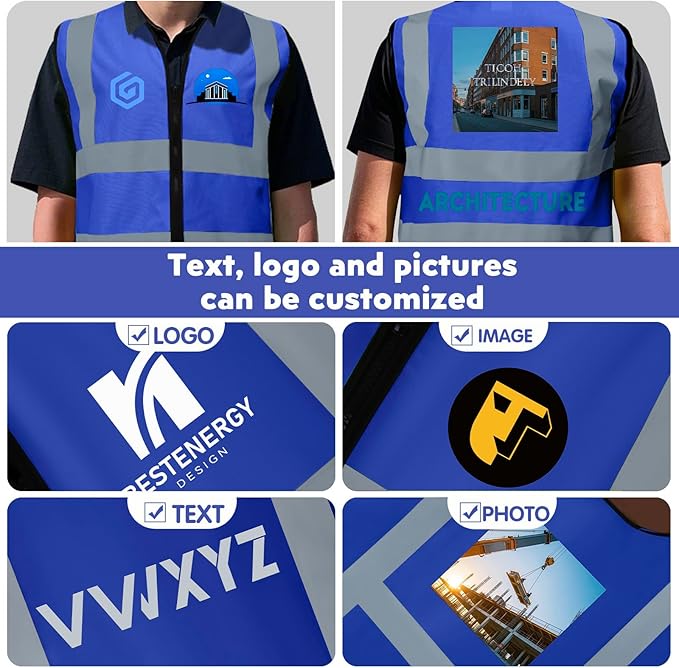 Custom Safety Vest with Logo Pockets High Visibility Reflective Vests Construction Security Workwear