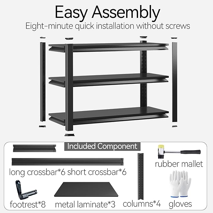 Storage Shelves, Garage Metal Shelving Unit, Adjustable, Double-Layer Column with Reinforced Ribs, Heavy-Duty, Capable of Bearing 600-3600 lbs (Black, 32 * 32 * 12, 3-Tier)
