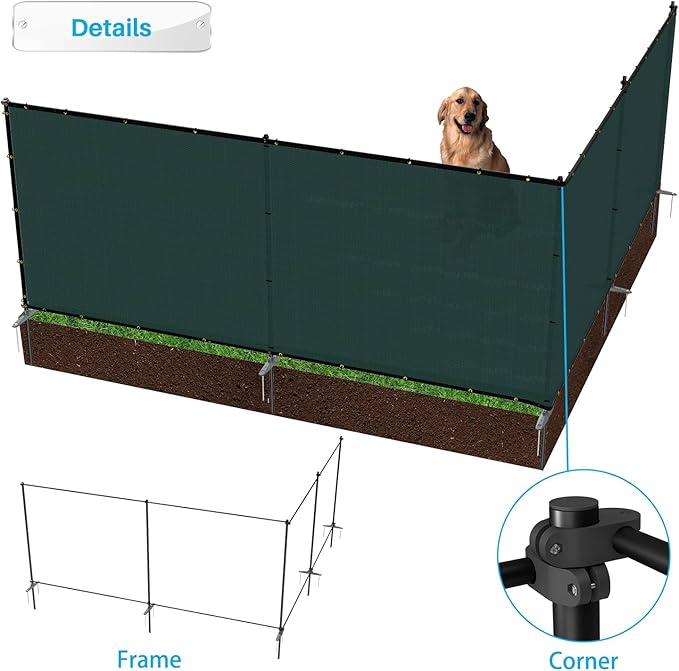 Patio 5' x 130' Outdoor Privacy Screen Freestanding Temporary Fence Panels Net Cover with Metal Poles for Outside Backyard Pool Garden Air Conditioner Fencing, Green